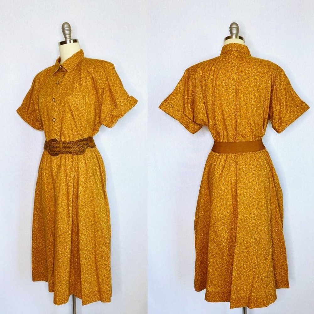 Vintage Collared Work Day Dress Size L Large Brown - Picture 2 of 6